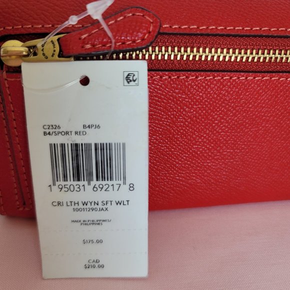 COACH Wyn Crossgrain Leather Wallet –Sport Red 🎈$121.⭐ - Picture 16 of 16